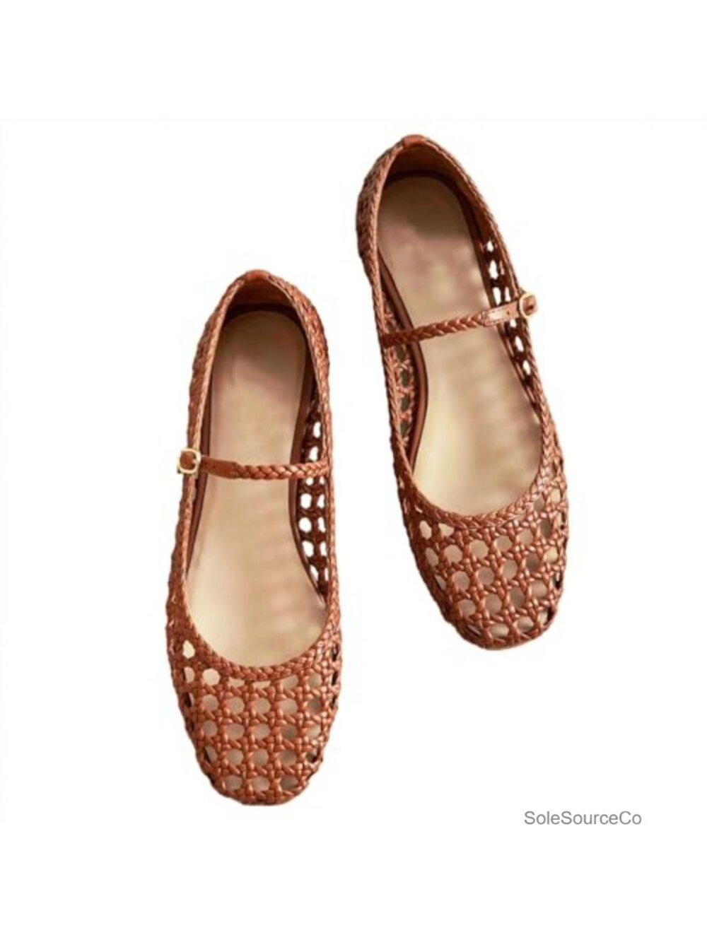 Woven Mesh Ballet Flats with Metal Buckle Strap Round Toe Women's Flats